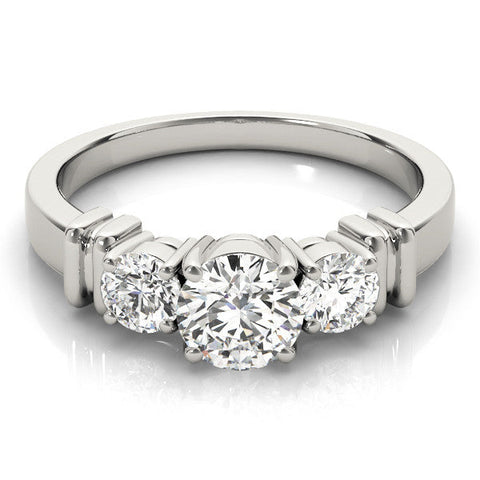 Platinum Three-Stone Round Diamond Solitaire Ring with Channel Band and Prong Setting