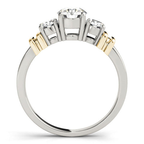 Yellow gold Three-Stone Round Diamond Solitaire Ring with Channel Band and Prong Setting