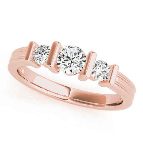 Rose gold Channel Set Round Diamond Trio Bar Prong Ring