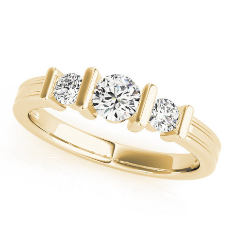Yellow gold Channel Set Round Diamond Trio Bar Prong Ring