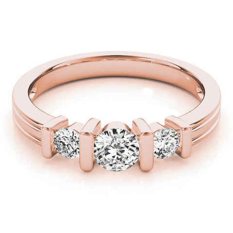 Rose gold Channel Set Round Diamond Trio Bar Prong Ring