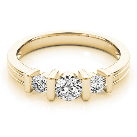 Yellow gold Channel Set Round Diamond Trio Bar Prong Ring