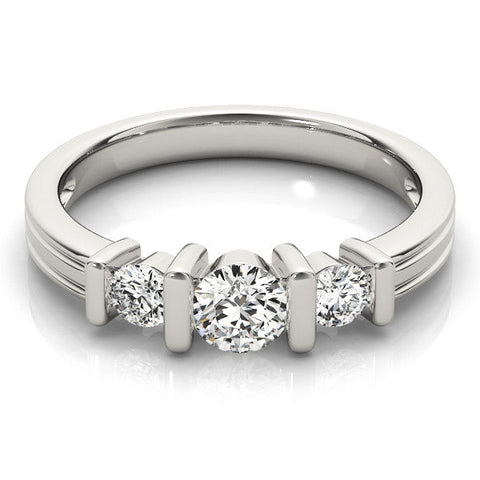Platinum Channel Set Round Diamond Trio Bar Prong Ring