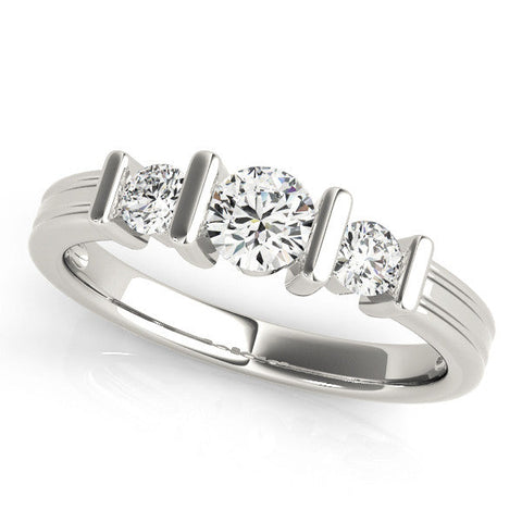 White gold Channel Set Round Diamond Trio Bar Prong Ring