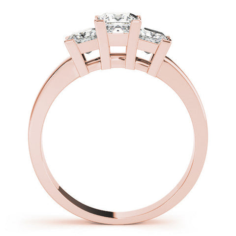 Rose gold Three-Stone Princess Cut Diamond Ring with Channel Band and Prong Setting