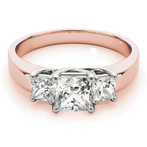 Rose gold Three-Stone Princess Cut Diamond Ring with Channel-Set Band and Four-Prong Setting