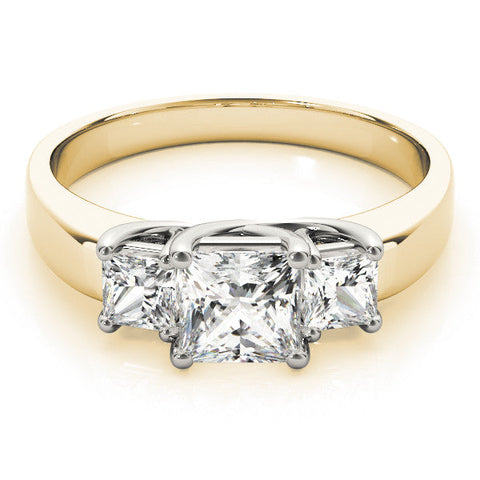 Yellow gold Three-Stone Princess Cut Diamond Ring with Channel-Set Band and Four-Prong Setting