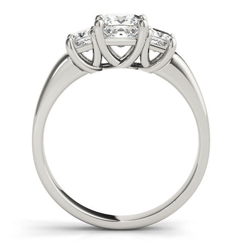 Platinum Three-Stone Princess Cut Diamond Ring with Channel-Set Band and Four-Prong Setting