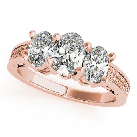 Rose gold Three-Stone Pear Diamond Pave Band with Prong Setting