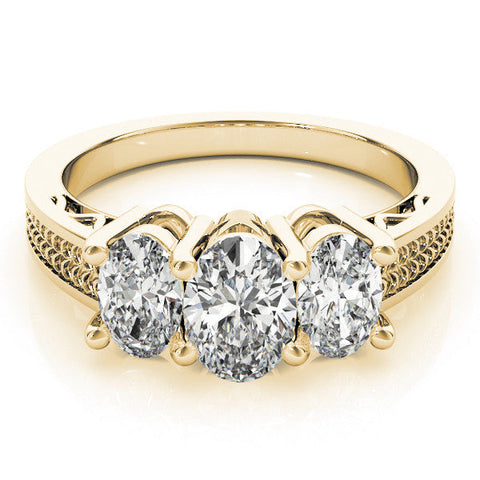 Yellow gold Three-Stone Radiant Diamond Pave Band with Prong Setting