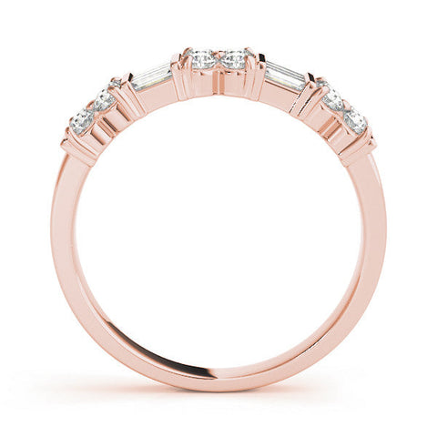 Rose gold Channel Set Round and Baguette Diamond Anniversary Band with Prong Setting