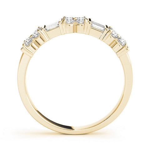 Yellow gold Channel Set Round and Baguette Diamond Anniversary Band with Prong Setting