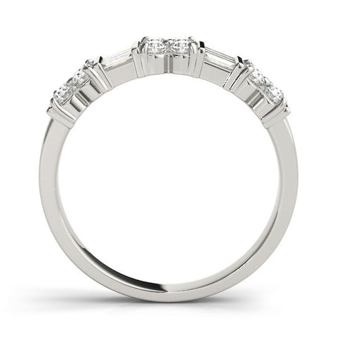 White gold Channel Set Round and Baguette Diamond Anniversary Band with Prong Setting