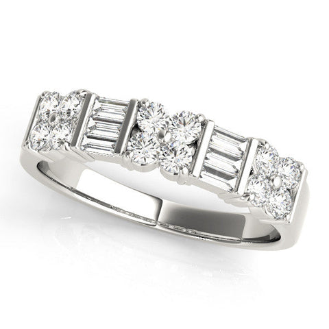 White gold Channel Set Round and Baguette Diamond Anniversary Band with Prong Setting