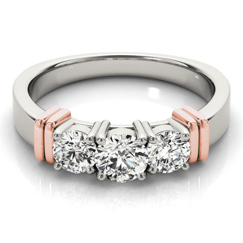 Rose gold Three-Stone Round Brilliant Channel Set Diamond Ring with Bar Prong Setting