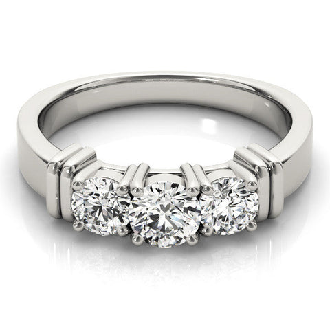 Platinum Three-Stone Round Brilliant Channel Set Diamond Ring with Bar Prong Setting