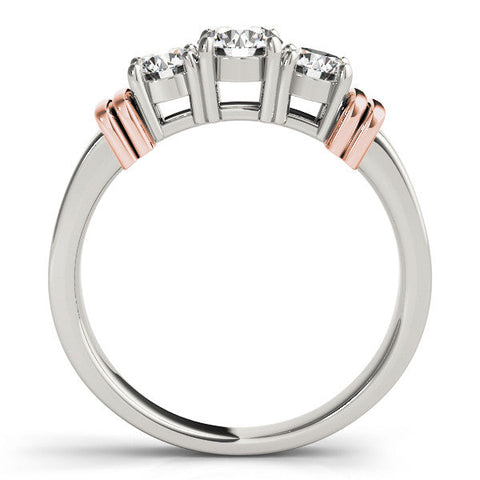 Rose gold Three-Stone Round Brilliant Channel Set Diamond Ring with Bar Prong Setting