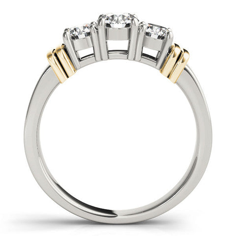 Yellow gold Three-Stone Round Brilliant Channel Set Diamond Ring with Bar Prong Setting