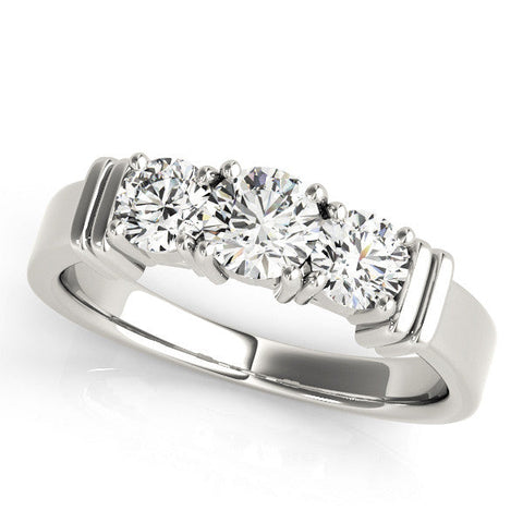 Platinum Three-Stone Round Brilliant Channel Set Diamond Ring with Bar Prong Setting