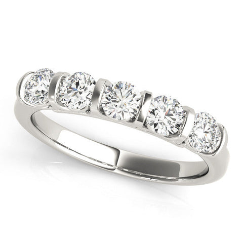 White gold Five-Stone Round Diamond Half-Eternity Bar-Set Ring