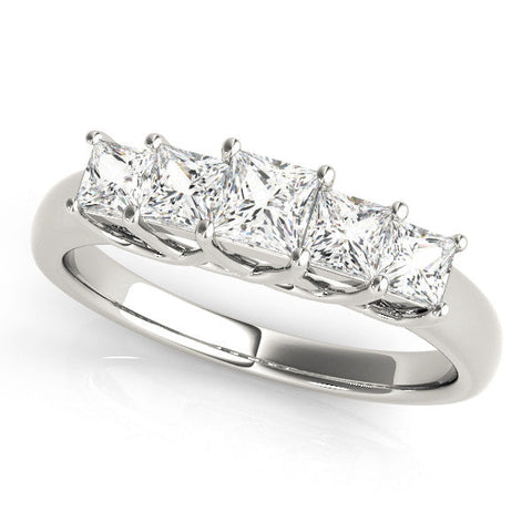 Silver Princess Cut Five-Stone Prong Set Silver Band