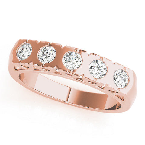Rose gold Channel Set Round Diamond Flat Band with Prong Setting