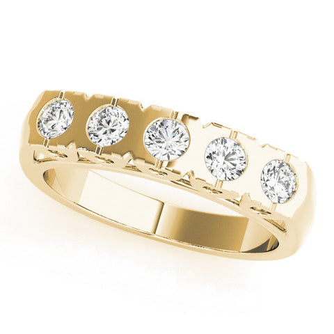 Yellow gold Channel Set Round Diamond Flat Band with Prong Setting