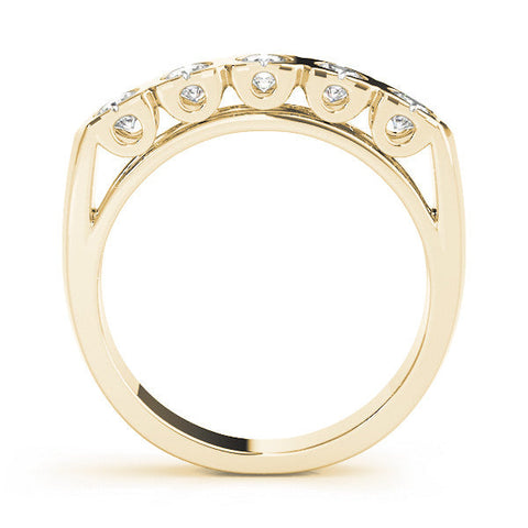 Yellow gold Channel Set Round Diamond Flat Band with Prong Setting