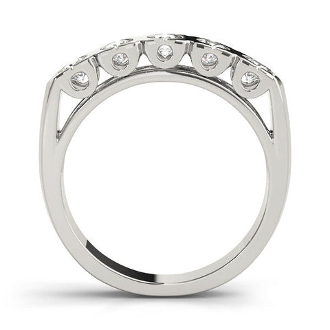 White gold Channel Set Round Diamond Flat Band with Prong Setting