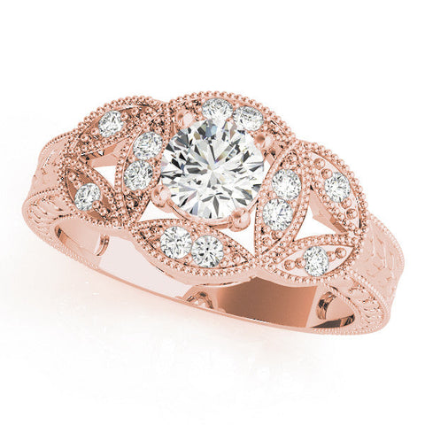Rose gold Cushion Diamond Milgrain Marquise Filigree Engagement Ring with Prong Setting