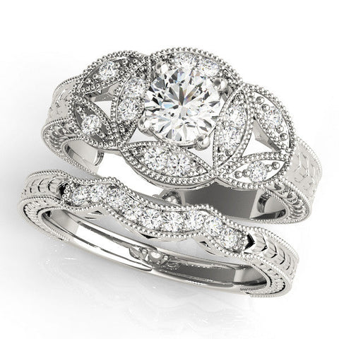 Platinum Oval Diamond Milgrain Marquise Filigree Engagement Ring with Prong Setting
