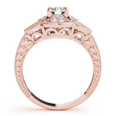 Rose gold Heart Diamond Milgrain Marquise Filigree Engagement Ring with Prong Setting