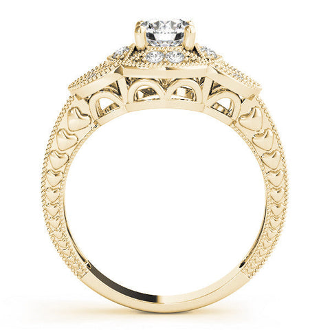 Yellow gold Heart Diamond Milgrain Marquise Filigree Engagement Ring with Prong Setting