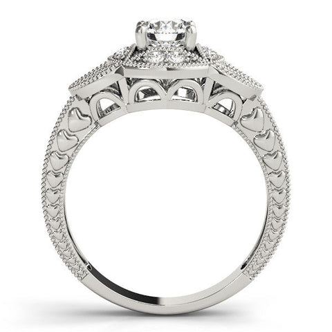White gold Heart Diamond Milgrain Marquise Filigree Engagement Ring with Prong Setting