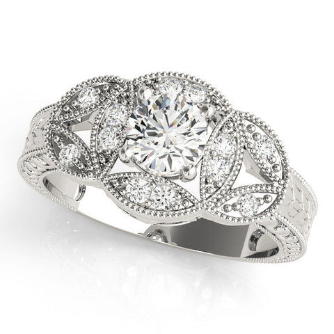 Platinum Princess Diamond Milgrain Marquise Filigree Engagement Ring with Prong Setting
