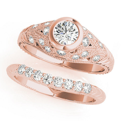 Rose gold Bezel Set Round Diamond Milgrain Band Ring