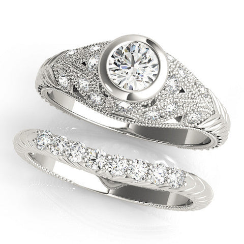 Platinum Bezel Set Round Diamond Milgrain Band Ring