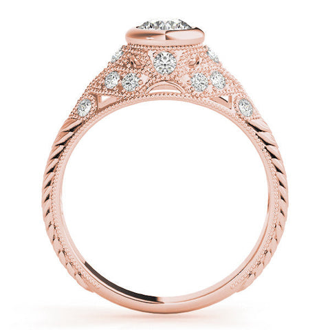 Rose gold Bezel Set Round Diamond Milgrain Band Ring