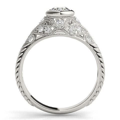 White gold Bezel Set Round Diamond Milgrain Band Ring