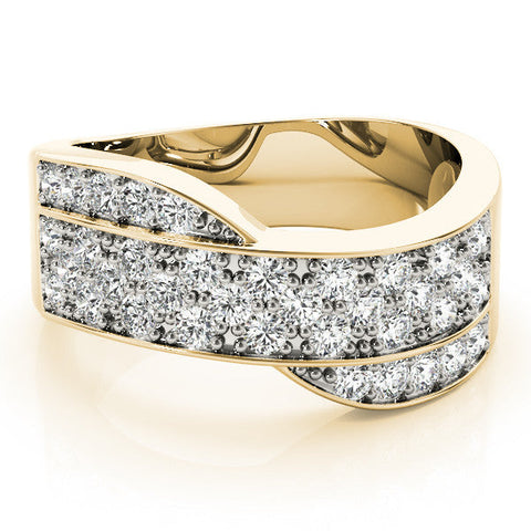 Yellow gold Pavé Round Diamond Crossover Band with Bead Prong Setting