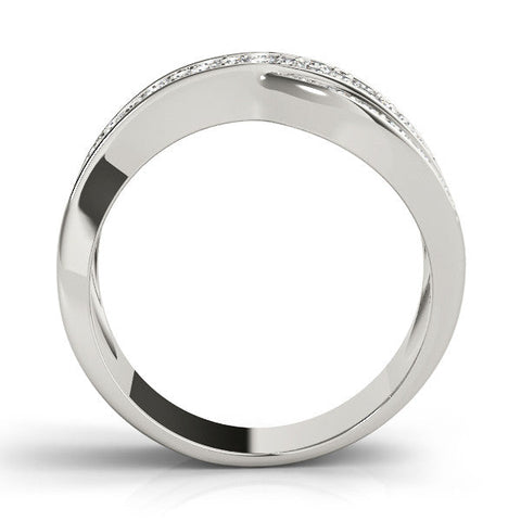 White gold Pavé Round Diamond Crossover Band with Bead Prong Setting