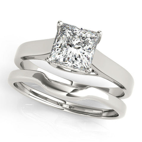 White gold Princess Cut Solitaire Engagement Ring with Tapered Band and Four-Prong Setting
