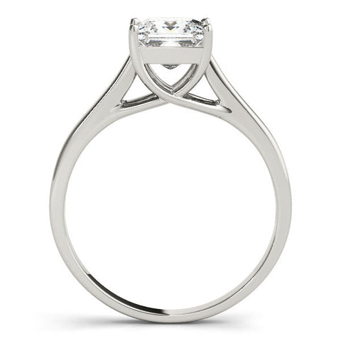 Silver Princess Cut Solitaire Engagement Ring with Tapered Band and Four-Prong Setting