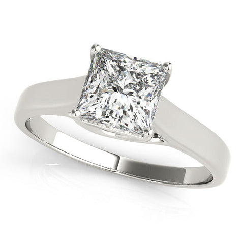 Silver Princess Cut Solitaire Engagement Ring with Tapered Band and Four-Prong Setting