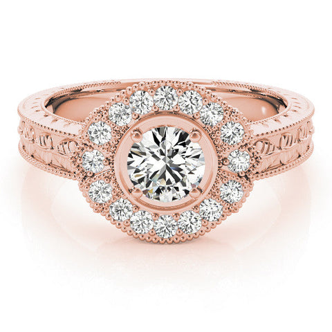 Rose gold Heart Halo Diamond Ring with Milgrain Bezel and Prong Setting