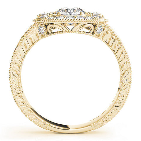 Yellow gold Heart Halo Diamond Ring with Milgrain Bezel and Prong Setting