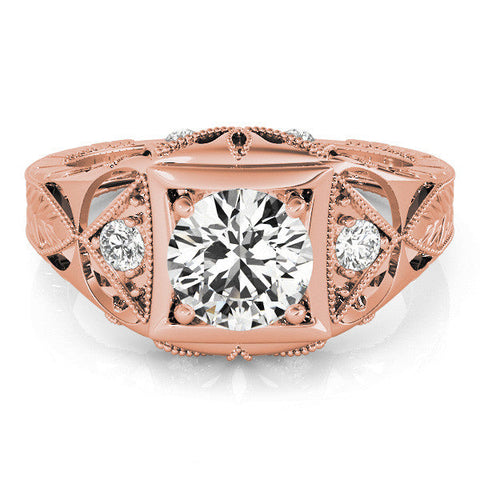 Rose gold Milgrain Bezel Round-Cut Filigree Engagement Ring