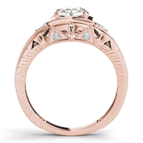 Rose gold Milgrain Bezel Round-Cut Filigree Engagement Ring