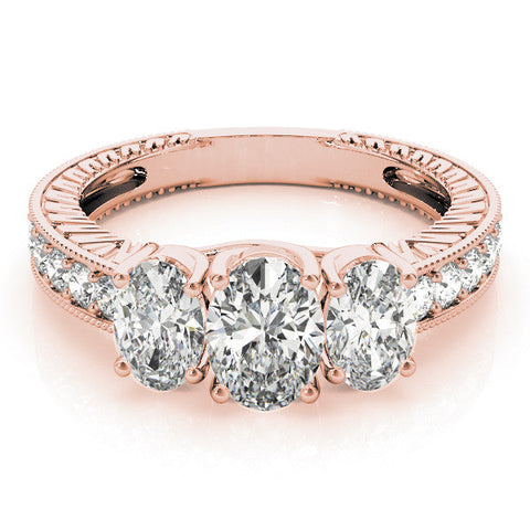 Rose gold Three-Stone Marquise Diamond Milgrain Pave Band with Prong Setting