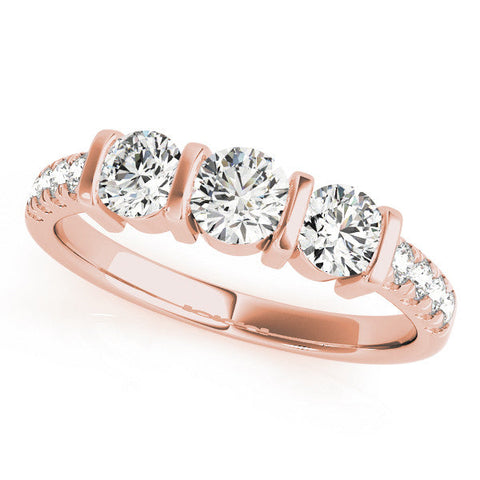 Rose gold Emerald Brilliant Trilogy Channel Set Diamond Ring with Bar Prongs